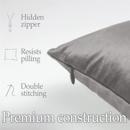 lalaLOOM Velvet Throw Pillow Covers, Set of 2, 20x20 Decorative Square Pillows Home Decor, Soft Accent Cases, Silky Machine Washable Pillowcases for Sofa, Couch, Bedroom, Living Room, Dark Gray