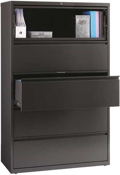 Pemberly Row 42-in Wide Metal 5 Drawer Lateral Filing Cabinet Charcoal