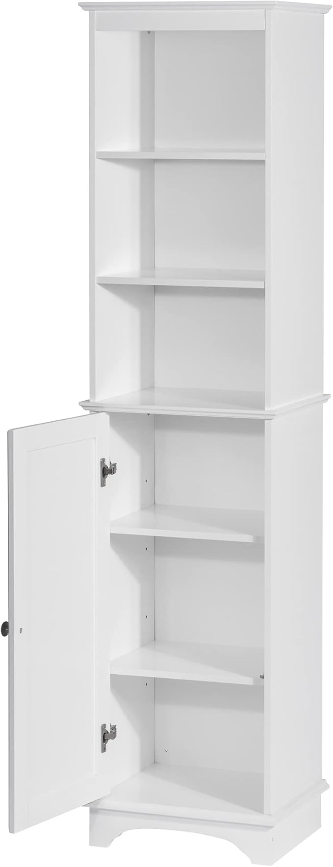 Spirich Home Freestanding Storage Cabinet with Three Tier Shelves, Tall Slim Cabinet, Free Standing Linen Tower, White
