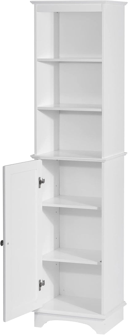 Spirich Home Freestanding Storage Cabinet with Three Tier Shelves, Tall Slim Cabinet, Free Standing Linen Tower, White