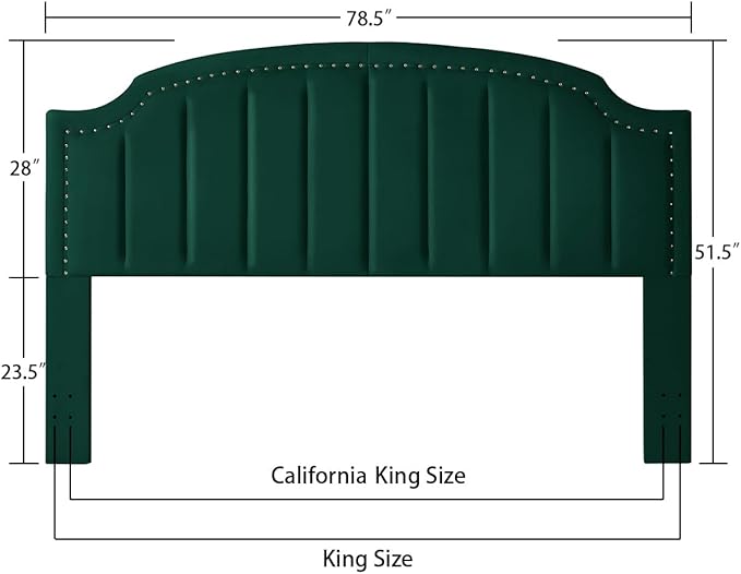 24KF Velvet Fabric Upholstered King/California King Headboard with Nail Trims, Modern Vertical Channel Design with Curved King Headboard, 6052-K-Jade