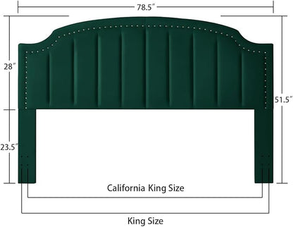 24KF Velvet Fabric Upholstered King/California King Headboard with Nail Trims, Modern Vertical Channel Design with Curved King Headboard, 6052-K-Jade