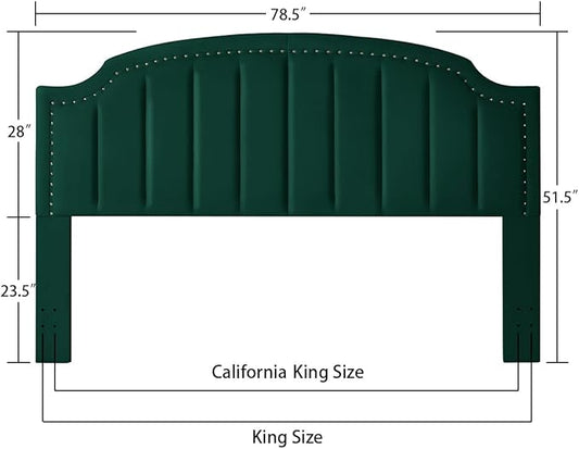24KF Velvet Fabric Upholstered King/California King Headboard with Nail Trims, Modern Vertical Channel Design with Curved King Headboard, 6052-K-Jade