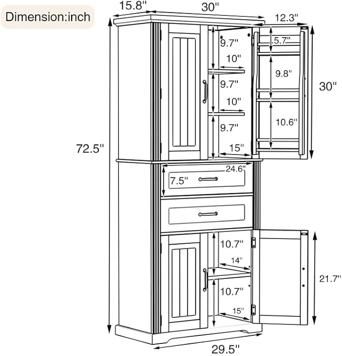 Polibi Elegant Storage Cabinet with Adjustable Shelves - 2 Drawers, 5 Interior Shelves & 6 Small Shelves, for Living Room/Bathroom, Gray