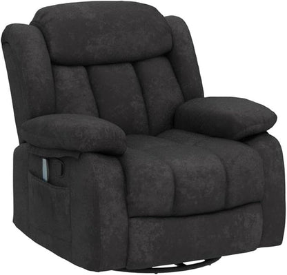 CANMOV Massage Swivel Rocker Recliner Chair with Heat and Vibration, 360 Degree Swivel Manual Recliners Antiskid Fabric Single Sofa Heavy Duty Reclining Chair for Living Room, Grey Green