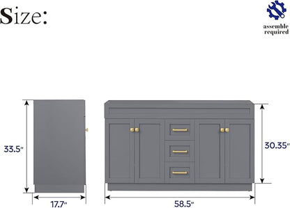 60" Bathroom Vanity Without Sink,Solid Wood Bathroom Storage Cabinet,4 Soft Closing Doors, 3 Full Extension Drawers, Grey Painted Surface