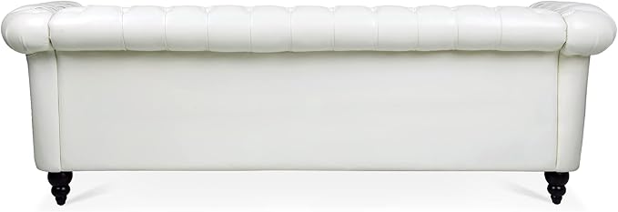LEVNARY Chesterfield Sofa, Classic Tufted Upholstered Leather Couch, Modern 3 Seater Couch Furniture with Tufted Back for Living Room Office (Cream White)