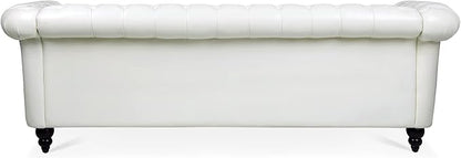 LEVNARY Chesterfield Sofa, Classic Tufted Upholstered Leather Couch, Modern 3 Seater Couch Furniture with Tufted Back for Living Room Office (Cream White)