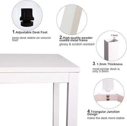 Need 63 Inch Large Computer Desk - Modern Simple Style Home Office Gaming Desk, Basic Writing Table for Study Student, White Metal Frame, White