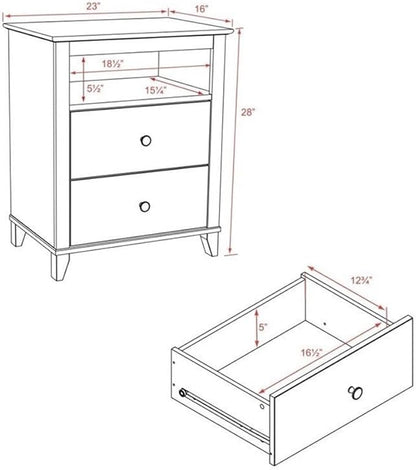 Prepac Yaletown Traditional 2-Drawer Tall Nightstand Side Table, Bedside Table with 2 Drawers and Open Shelf 16" D x 23" W x 28" H, Espresso, EDNH-1202-1