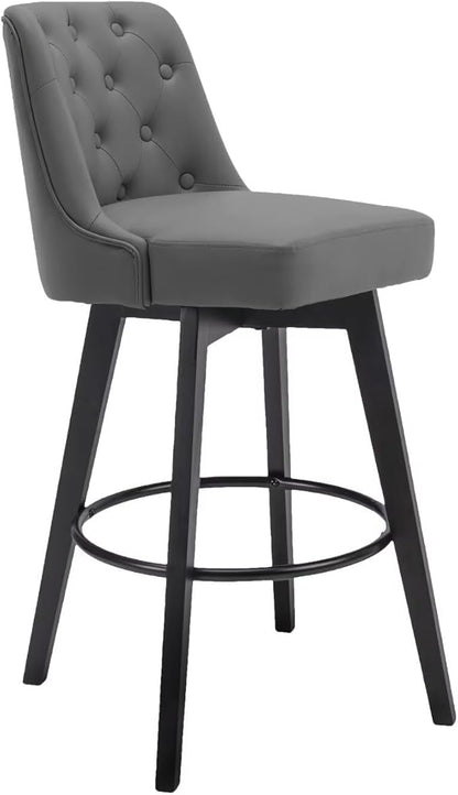 MINCETA Bar Stool, PU Leather Barstool, 30 Inch Upholstered Counter Stool with Low Tufted Back and Footrest, Swivel Counter Height Barstool for Kitchen Island Home Bar Dark Gray