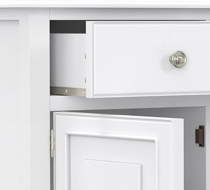 SIMPLIHOME Connaught 51-inch Wide Solid Wood Storage Cabinet in White for The Entryway, Mudroom, 3 Drawers and Adjustable Shelves, Traditional Style, Space-Saving Design