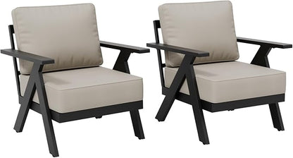 COOS BAY Iron Luxe Modern Outdoor Patio Chairs Set of 2, Lounge Accent Chairs for Backyard, Deck, Porch, Garden, Black/Beige