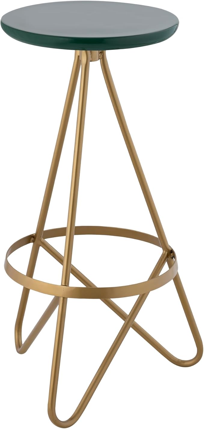 JONATHAN Y BSL1000B Spiroa 30" Modern Industrial Metal Backless Circular Bar Stool for Home, Kitchen, Dining Room, Workspaces, Cafes and Resturants, Green Seat with Gold Frame