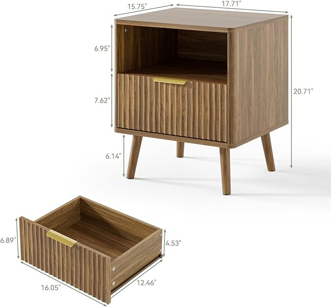 LYNSOM Fluted Dresser and Nightstand Sets 2 Piece, 1-Drawer Nightstands and 6-Drawers Dresser, Wood Bedroom Furniture Set for Home, Bedroom, Hallway, Natural Oak