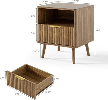 LYNSOM Fluted Dresser and Nightstand Sets 3 Piece, 7-Drawers Dresser and 1-Drawer Nightstands Set of 2, Wood Bedroom Furniture Set for Home, Bedroom, Hallway, Natural Oak