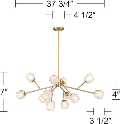 Possini Euro Design Tofay Warm Brushed Brass Sputnik Chandelier Lighting 37 3/4" Wide Modern Dimmable LED Frost Glass Shades 12-Light Fixture for Dining Room House Foyer Kitchen Island Entryway