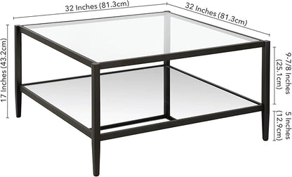 Henn&Hart 32" Wide Square Coffee Table with Mirror Shelf in Blackened Bronze, Modern coffee tables for living room, studio apartment essentials