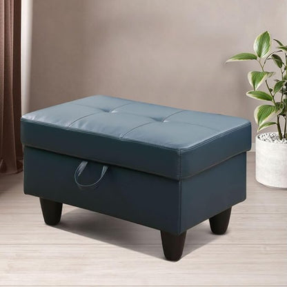 Ottoman Storage Ottoman Bench Faux Leather Footrest Footstool with Hinged Lid for Living Room, Bedroom, Entryway, Denim, 28.5"X19"X17.5"