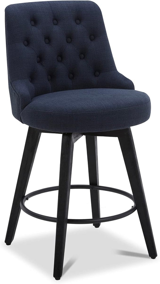 Watson & Whitely Counter Height Bar Stools, Performance Fabric Upholstered Modern Swivel Barstool with Back, Solid Wood Legs, 26" H Seat, Insignia Blue