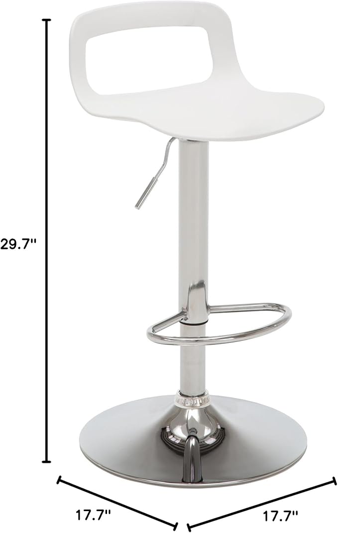 NOBPEINT Contemporary Chrome Air Lift Adjustable Swivel Bar Stool, Set of 4, White
