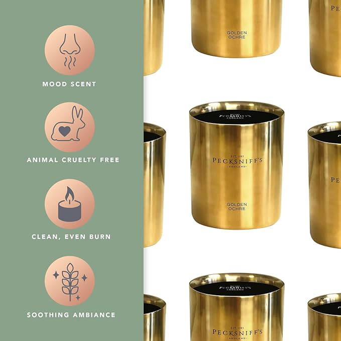 Pecksniffs Golden Ochre Scented Candle - Luxurious Honey & Amber Aroma, 180g/6.34 oz - Perfect for Relaxation & Elegant Atmospheres