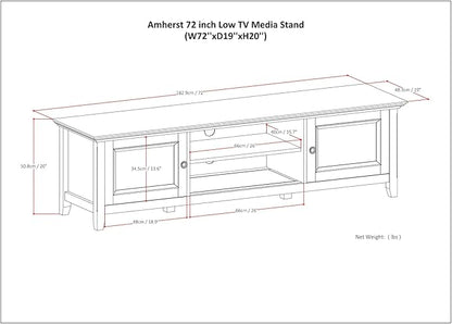 SIMPLIHOME Amherst 72-inch Wide Solid Wood Low TV Stand in Hickory Brown, Transitional-Style Media Console for Living Room with Cable Management, Fits 80" TVs