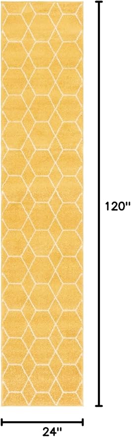 Unique Loom Trellis Frieze Collection Area Rug - Geometric (2' x 10' Runner, Yellow/ Ivory)