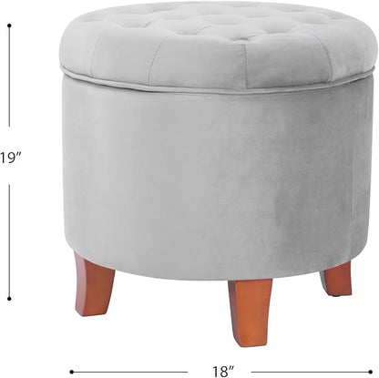 Homepop Home Decor | Upholstered Round Velvet Tufted Foot Rest Ottoman | Ottoman with Storage for Living Room & Bedroom | Decorative Home Furniture, Gray Small
