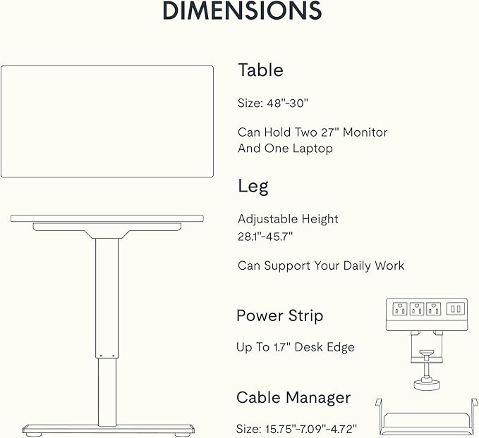 FLEXISPOT EN2 Whole-Piece Standing Desk with Clamp Power Strip, 48 x 30 Electric Stand Up Height Adjustable Desk with Cable Management (White Frame + 48" Marble Gray Top, 2 Packages)
