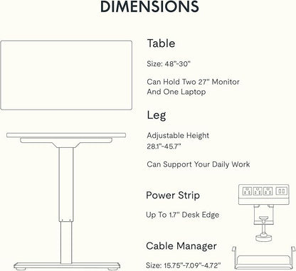 FLEXISPOT EN2 Whole-Piece Standing Desk with Clamp Power Strip, 48 x 30 Electric Stand Up Height Adjustable Desk with Cable Management (White Frame + 48" Mahogany Top, 2 Packages)