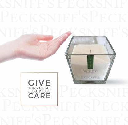 Pecksniff's Prestige 1 Wick Square Candle, Oudwood & Vetiver - Luxurious Blend of Citrus, Florals, and Precious Woods - 190g Sophisticated Home Decor and Fragrance - 6.7 oz