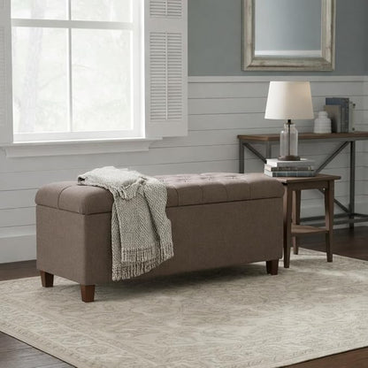 Homepop Home Decor | Tufted Ainsley Button Storage Ottoman Bench with Hinged Lid | Ottoman Bench with Storage for Living Room & Bedroom, Brown 18x40x18 inches