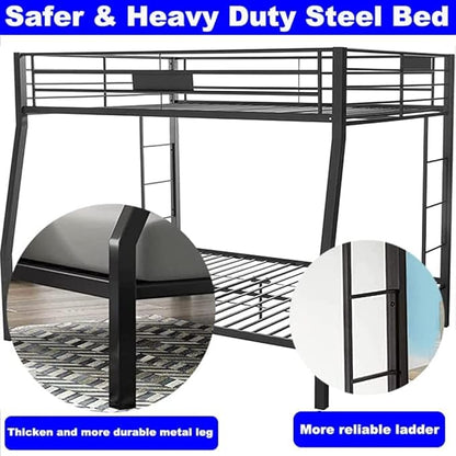 DOONREXS Industrial Style Heavy Duty Metal Queen Bunk Bed, Full XL Over Queen Size with Ladders and Guard Rail, Easy Assembly