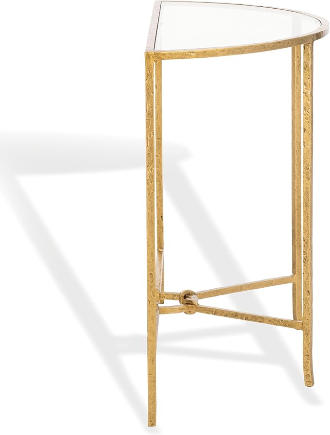 SAFAVIEH Couture Collection Tauri Brass Metal Glass Top Half Moon Console Table (Fully Assembled)