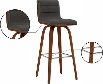 Vienna 30" Swivel Bar Stool in Walnut Wood Finish with Gray Faux Leather - Set of 2