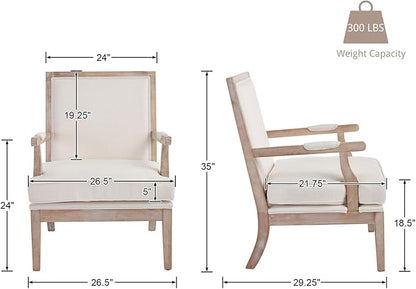 chairus Farmhouse Linen Accent Chair for Living Room, Upholstered Reading Chair with Solid Wood Frame Lounge Arm Chair with High Back for Bedroom, Reception Room, Waiting Room, Beige