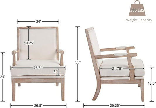 chairus Farmhouse Linen Accent Chair for Living Room, Upholstered Reading Chair with Solid Wood Frame Lounge Arm Chair with High Back for Bedroom, Reception Room, Waiting Room, Beige