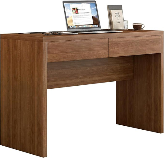 Dongge 47-Inch Office Desk with Pull-Out Outlet, Computer Desk with 2 Sturdy Drawers, Writing/Gaming/Work/Study Desk for Bedroom, Living Room & Home Office, Brown
