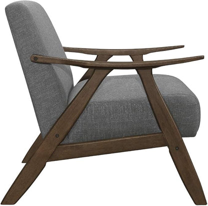 Lexicon Mid Century Modern Accent Chair with Solid Wood Frame in Walnut Finish, Upholstered Living Room Lounge Arm Chair, Thick and Comfy Innerspring Seat Cushion, Linen-Look Fabric, Gray