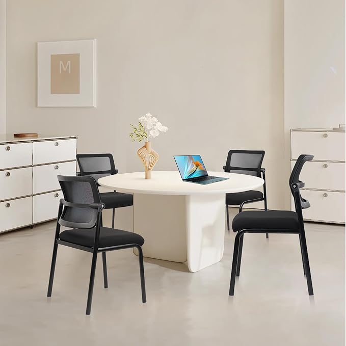 CLATINA Stacking Armless Office Waiting Room Chair with Adjustable Backrest, Mesh Stackable Guest Reception Desk Chairs with Ergonomic Lumbar Support for Home Conference Lobby Side School, Black, 8PK