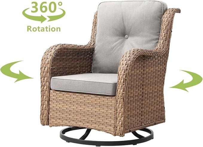 HUMMUH Patio Furniture 7 Pieces Outdoor Furniture Set PE Wicker Patio Couch with Swivel Rocker Chairs,Patio Ottomans,Outdoor Tables