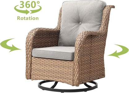 HUMMUH Patio Furniture 7 Pieces Outdoor Furniture Set PE Wicker Patio Couch with Swivel Rocker Chairs,Patio Ottomans,Outdoor Tables