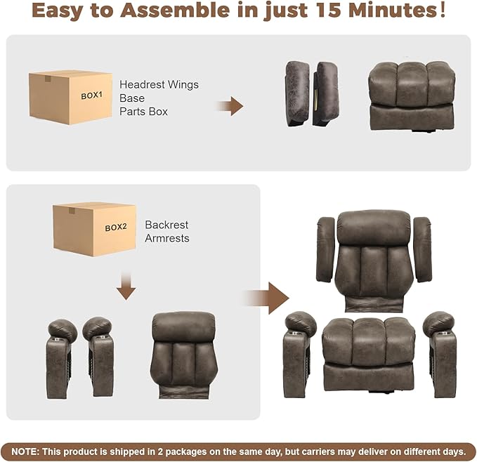 HUSFU Power Lift Recliner Chairs for Elderly with Massage and Heat, Extra Wide Oversized Recliners, Breathable Leather Lift Chairs w/Cup Holders, USB & Type-C Ports, Grey
