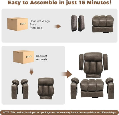 HUSFU Power Lift Recliner Chairs for Elderly with Massage and Heat, Extra Wide Oversized Recliners, Breathable Leather Lift Chairs w/Cup Holders, USB & Type-C Ports, Grey