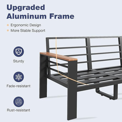 Aoxun Aluminum Patio Furniture Set 5 Seats, Oversized Outdoor Sectional with Washable Thick Cushions, Coffee Table, Patio Conversation Sets for Porch, Balcony, Deck