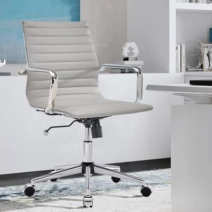 Gray Office Chair Ergonomic Computer Desk Chairs Executive Conference Room Chair Leather Modern Home Office Chair for Desk Mid Back Adjustable Swivel Chairs with Lumbar Support(Gray)…