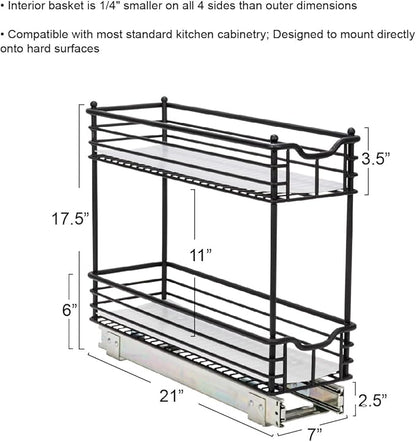 Household Essentials Glidez Multipurpose Paint-Finished Steel Pull-Out/Slide-Out Storage Organizer with Plastic Liners for Under Cabinet Use - 2-Tier Design, Black