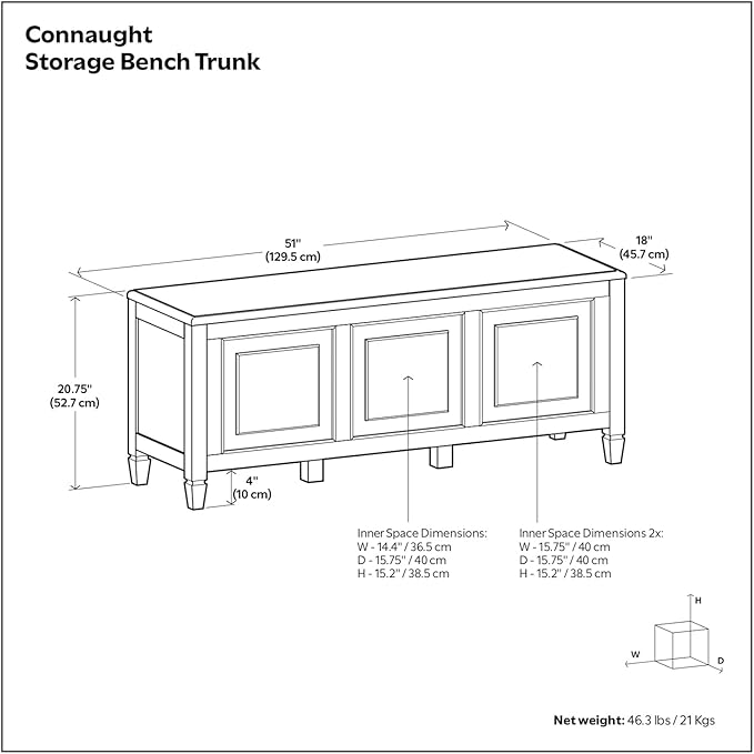 SIMPLIHOME Connaught Entryway Storage Bench - 51 inch Wide Solid Wood Storage Trunk Seat in Dark Kona Brown, Traditional Bench for Entryway or Living Room with Lift-Up Lid and Decorative Moulding