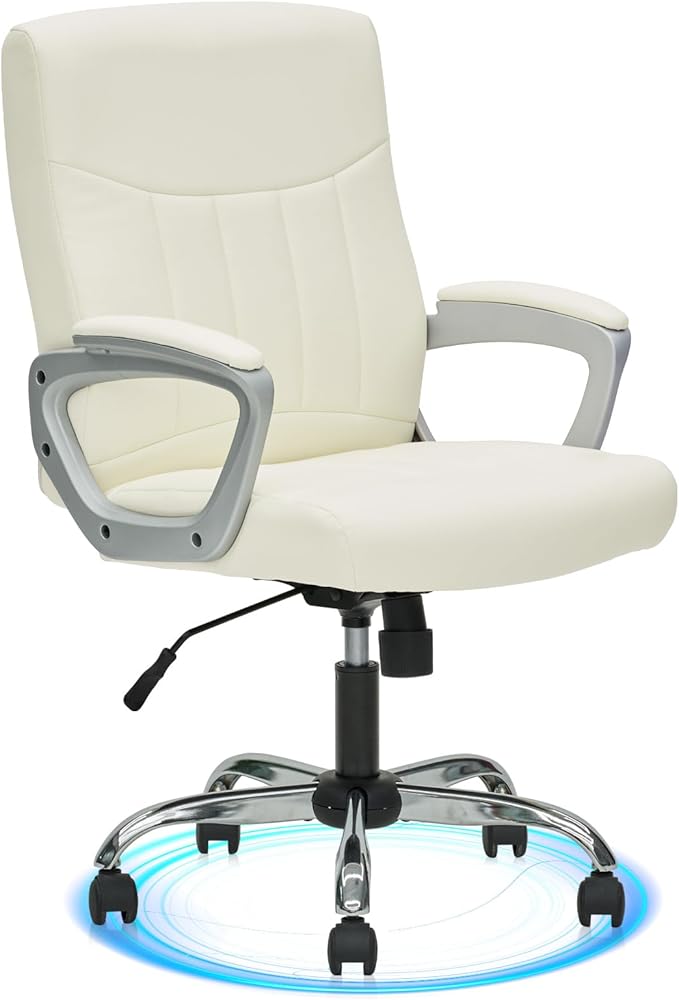 CLATINA Office Computer Desk Chair Executive Mid Back Chair Comfortable Ergonomic Managerial Chair Adjustable PU Leather Home Office Desk Chair Swivel, White 1PK